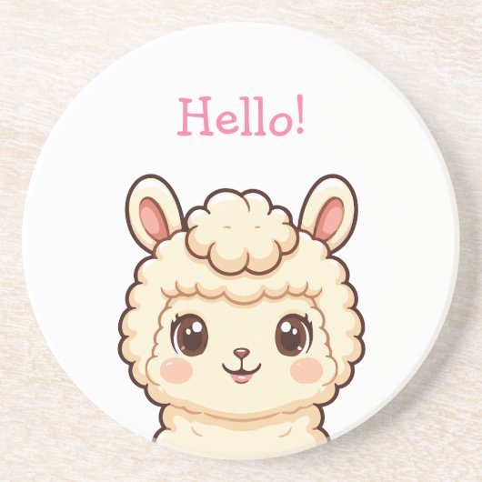 かわいいラマのイラストデザイン コースター (正面)