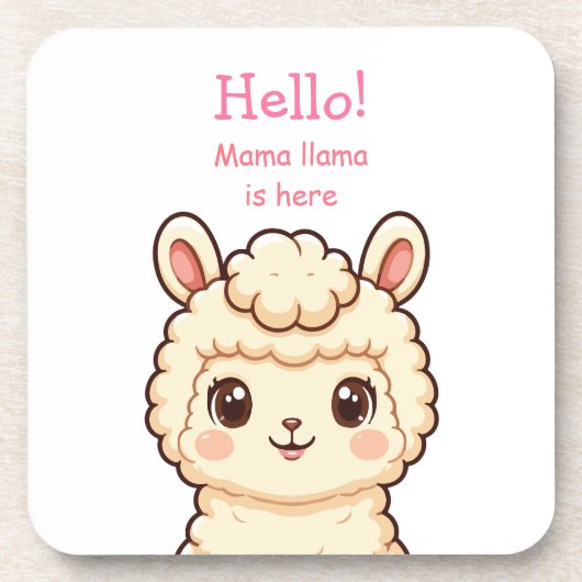 かわいいラマのイラストデザイン コースター (正面)