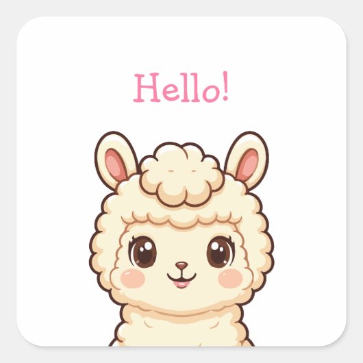 かわいいラマのイラストデザイン スクエアシール (正面)