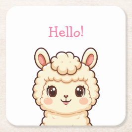 かわいいラマのイラストデザイン スクエアペーパーコースター