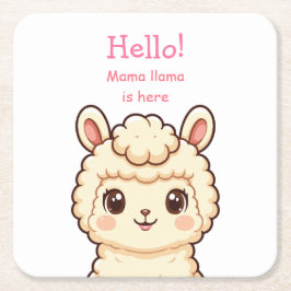 かわいいラマのイラストデザイン スクエアペーパーコースター