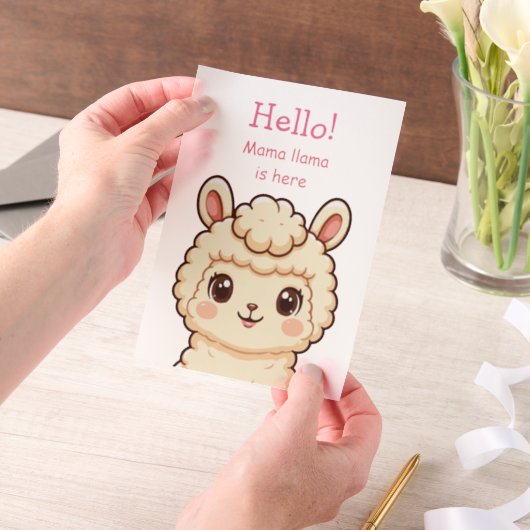 かわいいラマのイラストデザイン ベラム紙招待状 (ポータブル)