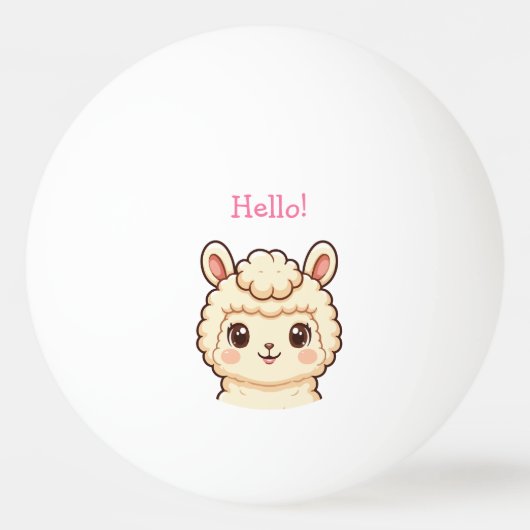 かわいいラマのイラストデザイン 卓球ボール (正面)