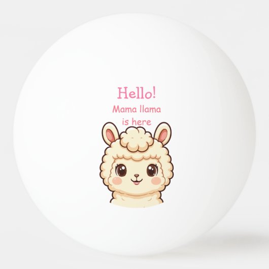 かわいいラマのイラストデザイン 卓球ボール (正面)