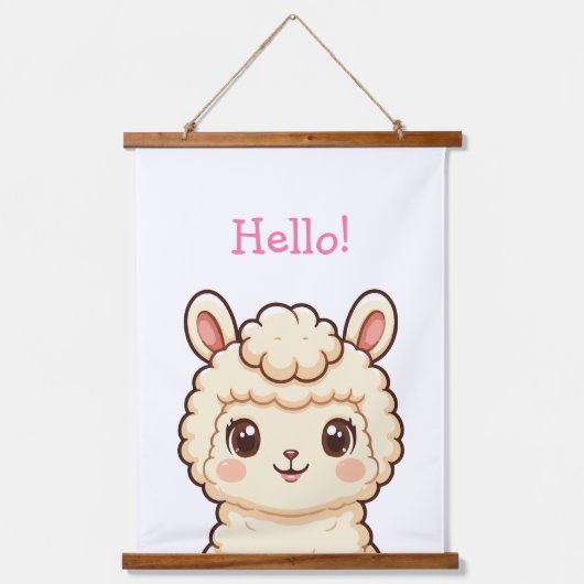 かわいいラマのイラストデザイン 吊り下げ型タペストリー (正面)