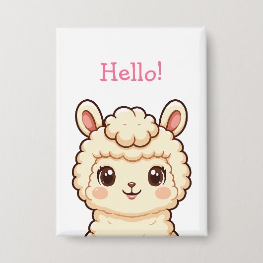 かわいいラマのイラストデザイン 缶バッジ (正面)