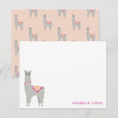 かわいいラマのオリジナルフラットありがとうカード ノートカード (正面/裏面)