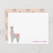 かわいいラマのオリジナルメッセージカード フラットタイプのサンキューノート ノートカード (正面/裏面)