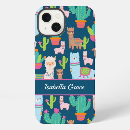 かわいいラマのカスタムネーム iPhoneケース (裏面)