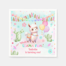かわいいラマのカラフルなサマーガール誕生日 スタンダードカクテルナプキン