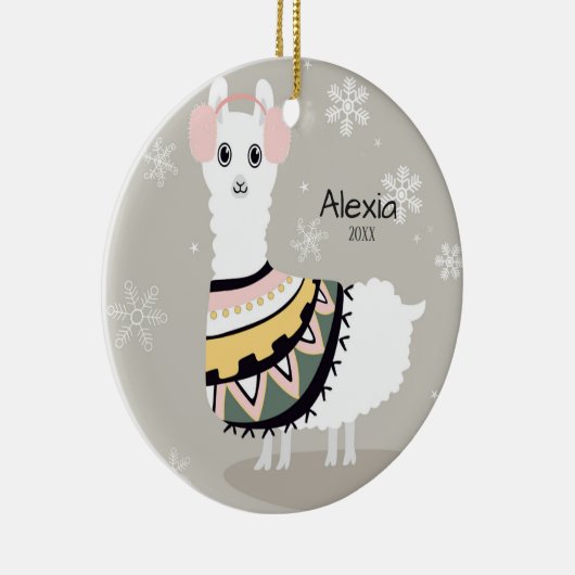 かわいいラマのクリスマス セラミックオーナメント (右)