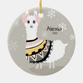 かわいいラマのクリスマス セラミックオーナメント (裏面)