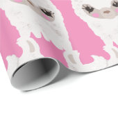 かわいいラマのピンク ラッピングペーパー (ロールコーナー)