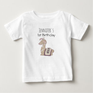 かわいいラマのプリンセスが王冠をかぶった誕生日 ベビーTシャツ