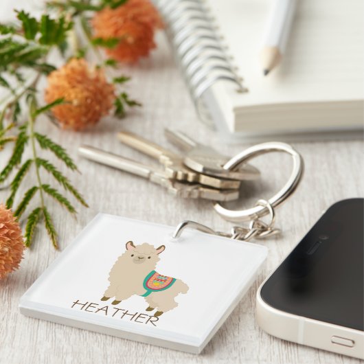 かわいいラマの名前をカスタムするパーソナライズなKeychain キーホルダー (正面右)