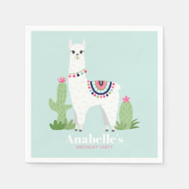 かわいいラマの女の子の誕生日パーティー スタンダードカクテルナプキン