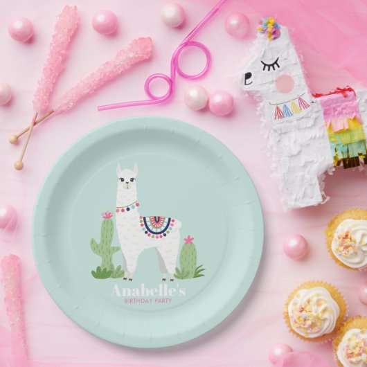 かわいいラマの女の子の誕生日パーティー ペーパープレート (パーティー)