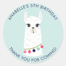 かわいいラマの女の子の誕生日パーティー ラウンドシール