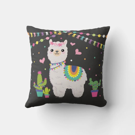 かわいいラマの女の赤ちゃんのフェスタのアルパカの子供部屋 クッション (裏面)