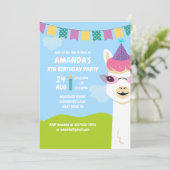 かわいいラマの子供の誕生日パーティーの招待状 招待状 (スタンド正面)