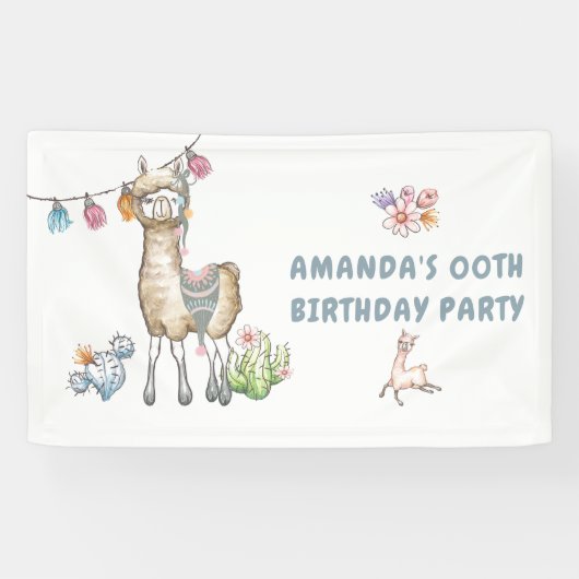 かわいいラマの子供の誕生日パーティー 横断幕 (横)