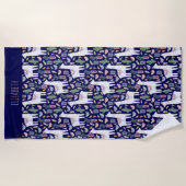 かわいいラマの植物お洒落柄 ビーチタオル (正面)