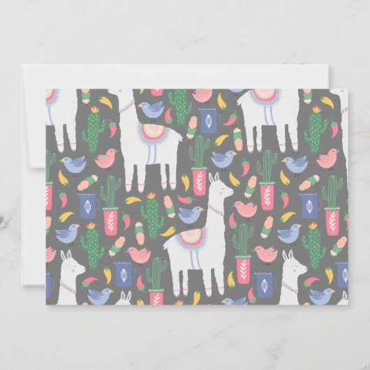 かわいいラマの楽しい子供の誕生日パーティーバナー 招待状 (裏面)