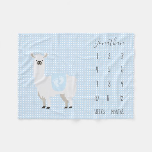 かわいいラマの水玉模様のベビーのマイル標石 フリースブランケット (正面(横))