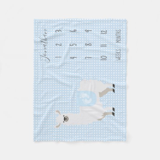 かわいいラマの水玉模様のベビーのマイル標石 フリースブランケット (正面)