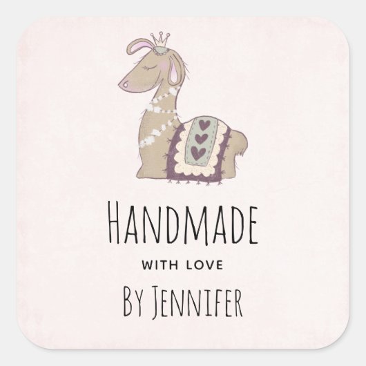 かわいいラマの王冠をかぶったハンドメイド スクエアシール (正面)
