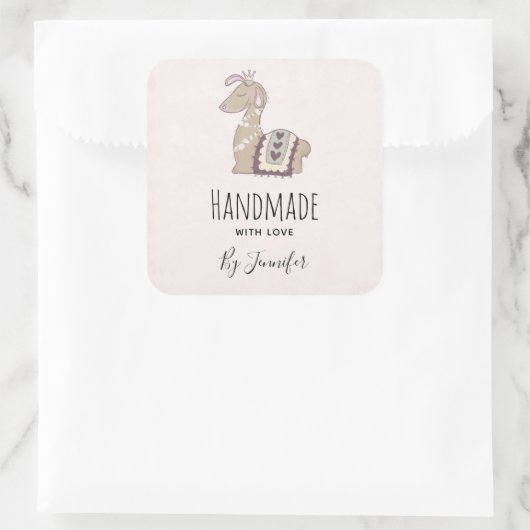 かわいいラマの王冠をかぶったハンドメイド スクエアシール (バッグ)