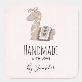かわいいラマの王冠をかぶったハンドメイド スクエアシール (正面)