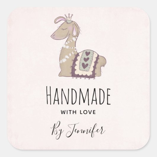 かわいいラマの王冠をかぶったハンドメイド スクエアシール (正面)