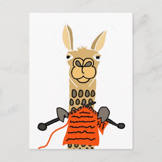 かわいいラマの編み物の漫画 ポストカード (正面)