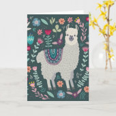 かわいいラマの花柄 カード (黄色い花)