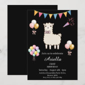 かわいいラマの誕生日パーティーの招待状 招待状 (正面/裏面)
