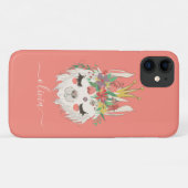 かわいいラマの顔の花柄のカスタムネーム Case-Mate iPhoneケース (裏面(横))