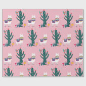 かわいいラマの鳥およびサボテン ラッピングペーパー (フラット)