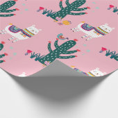 かわいいラマの鳥およびサボテン ラッピングペーパー (角)