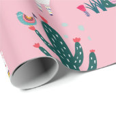 かわいいラマの鳥およびサボテン ラッピングペーパー (ロールコーナー)