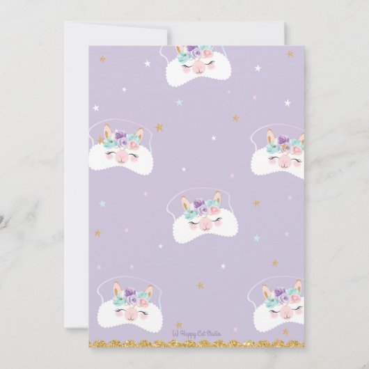 かわいいラマのSleepoverの誕生会の女の子の眠り 招待状 (裏面)