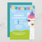 かわいいラマをテーマにした子供の誕生日パーティの招待状 招待状 (正面/裏面)