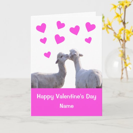 かわいいラマキスピンクハートバレンティーンデイカード カード (黄色い花)
