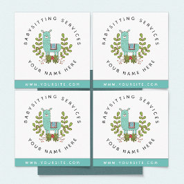 かわいいラマグリーンリーデイケアチルドケアベビーシッター スクエア名刺