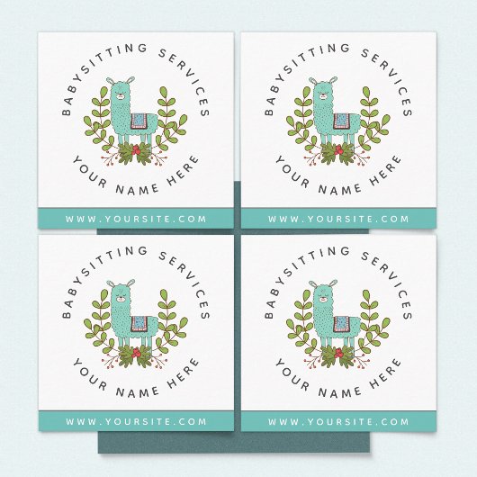 かわいいラマグリーンリーデイケアチルドケアベビーシッター スクエア名刺