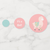 かわいいラマティール（緑がかった色）ピンクガールベビーシャワー コンフェッティ (正面)