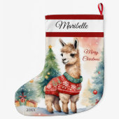 かわいいラマパーソナライズされたラージクリスマスストッキング ラージクリスマスストッキング (裏面)