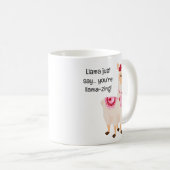 かわいいラマピンクとホワイトバレンタインデー コーヒーマグカップ (正面右)