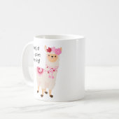 かわいいラマピンクとホワイトバレンタインデー コーヒーマグカップ (正面左)
