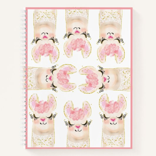 かわいいラマピンクの水色 ノートブック (正面)
